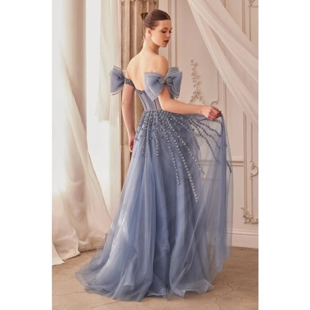 Andrea & Leo Womens Stargaze Ribbon Tulle Rhinestone Gown Midnight Blue Size 2 - Picture 2 of 8